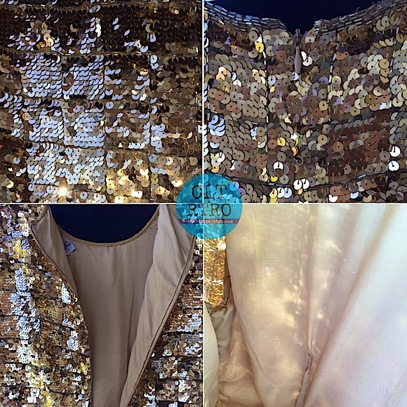 vtg AJ Bari • Gold Sequin Sequin Trophy Dress - Picture 6 of 9